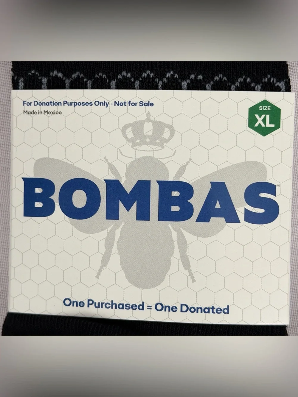 Bombas (Set of 2 Pair)Black Calf Athletic Socks with Gray Stripes & Bee XL NWT